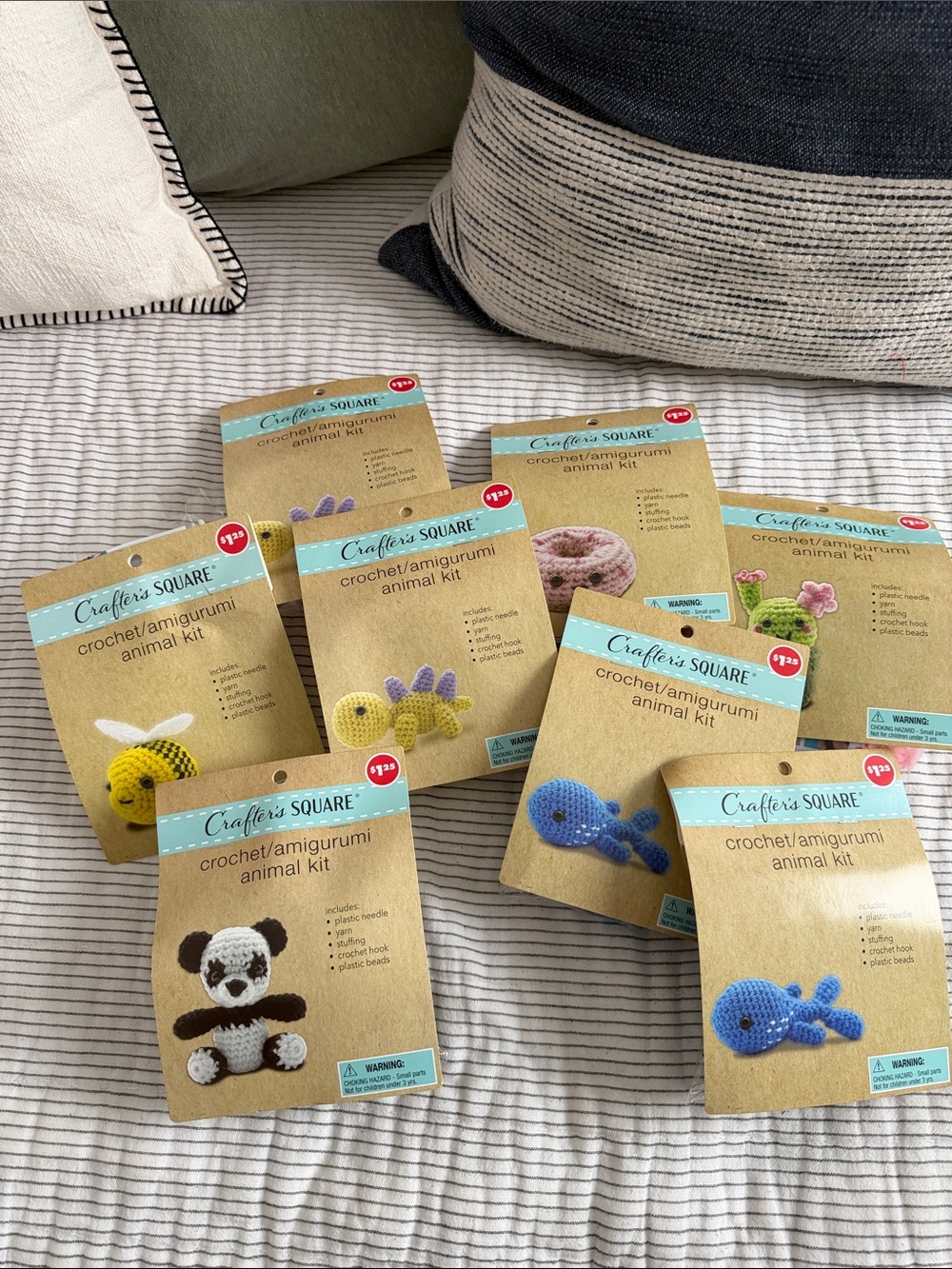 NEW Crochet Amigurumi Animal Kit - bee whale panda cactus Dino donut - 8 total